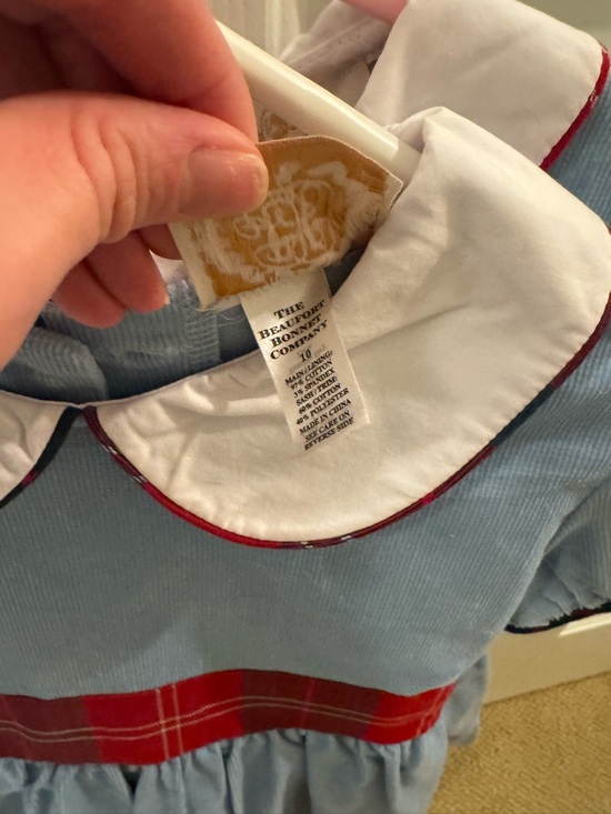 The Beaufort Bonnet Company Light Blue Dress with Red Plaid Sash - Picture 4 of 5